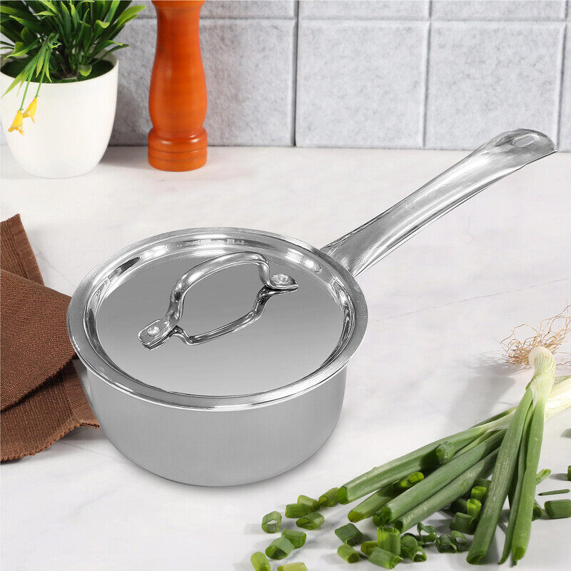 VINOD PLATINUM TRIPLY STAINLESS STEEL SAUCEPAN WITH LID  2.2 LITRES 18 CM , VTS018,  INDUCTION & GAS FRIENDLY, HEAVY BOTTOM