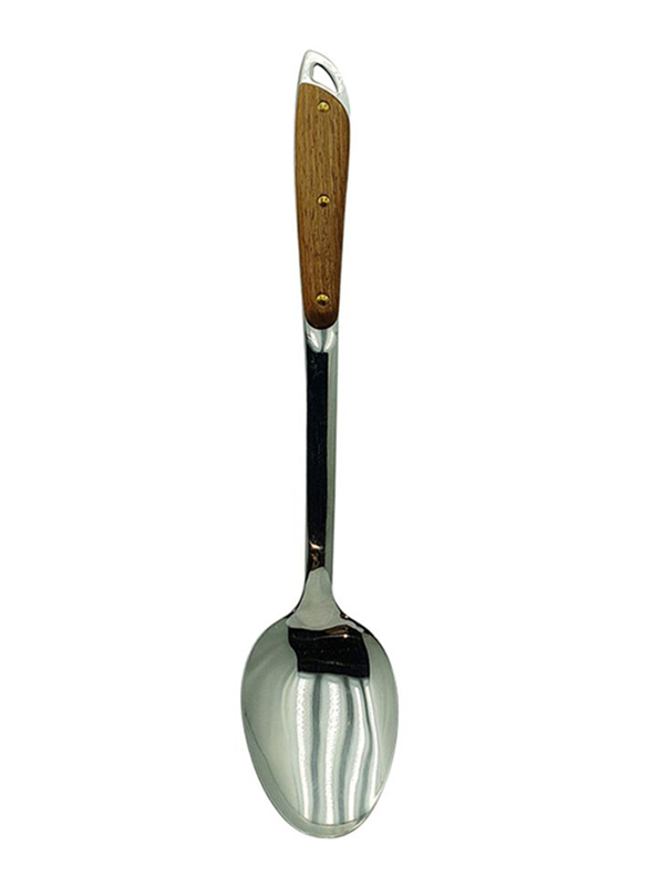 Raj 38cm Stainless Steel Wooden with Handle Basting Spoon, RW0001, Silver/Brown