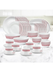 Borosil 50-Piece Larah Plano Spring Fall Opalware Round Dinnerware Set for 6, White/Red