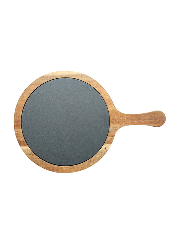 Raj 31cm Round Acacia Wood and Slate Serving Board, SL0022, 31x21x1.5 cm, Grey/Brown