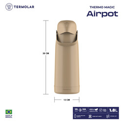 TERMOLAR  MAGIC PUMP GLASS VACCUM FLASK AIRPOT, Heavy Duty and High Quality, Easy to pour and easy to clean Spout, Thermal Insulation, For Indoor and Outdoor Use BIEGE  1.8 LTR, TR57848