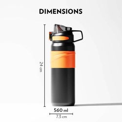 Borosil 560ml Vacuum Insulated Copper Coated Inner Adventure Sipper Water Bottle, B0560TI02, Black/Orange