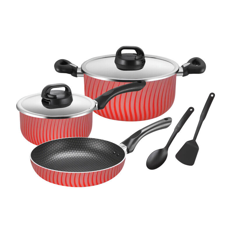 

Kitchen Master 7-Piece Non-Stick Cookware Set - Includes 1 Saucepan with Steel Lid, 1 Cooking Pot with Steel Lid, 1 Frying Pan, and 2 Durable Kitchen