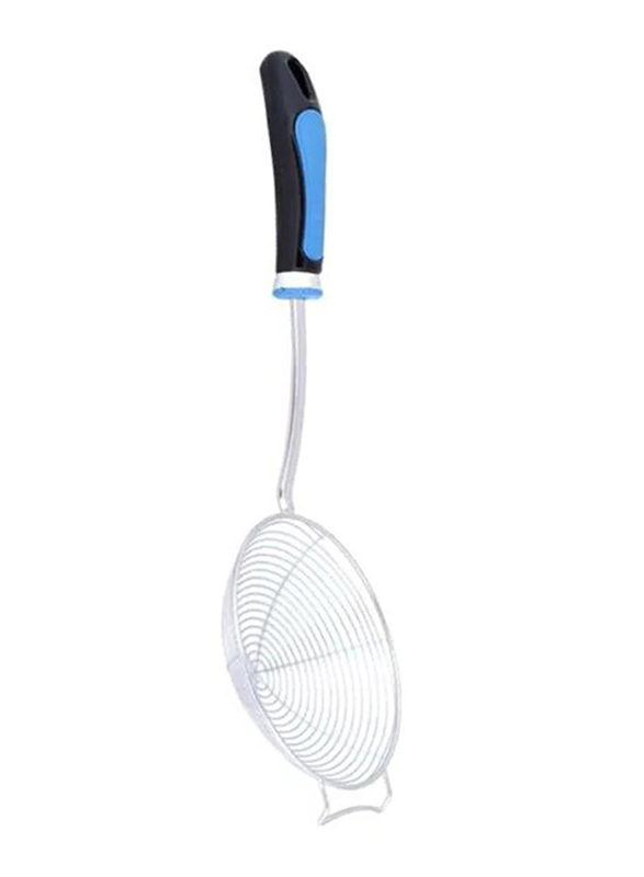 Raj 19cm Stainless Steel Skimmer with Nylon Handle, Silver/Black/Blue