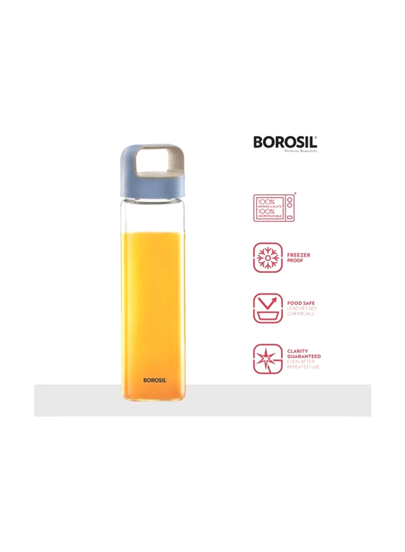 Borosil 550ml Neo Glass Water Bottle, BVUNEBLU550, Blue