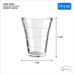 OCEAN SPACE WAVE HI BALL GLASS  SET OF 6, HIGH BALL GLASS,  WATER JUICE COCKTAIL, 300ML