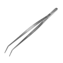 KITCHEN MASTER STAINLESS STEEL GARNISH TWEEZER BENT, 12 , RBS017, BENT PLATING TWEEZERS, BENT DECORATING TONGS, BENT CHEF'S TWEEZERS