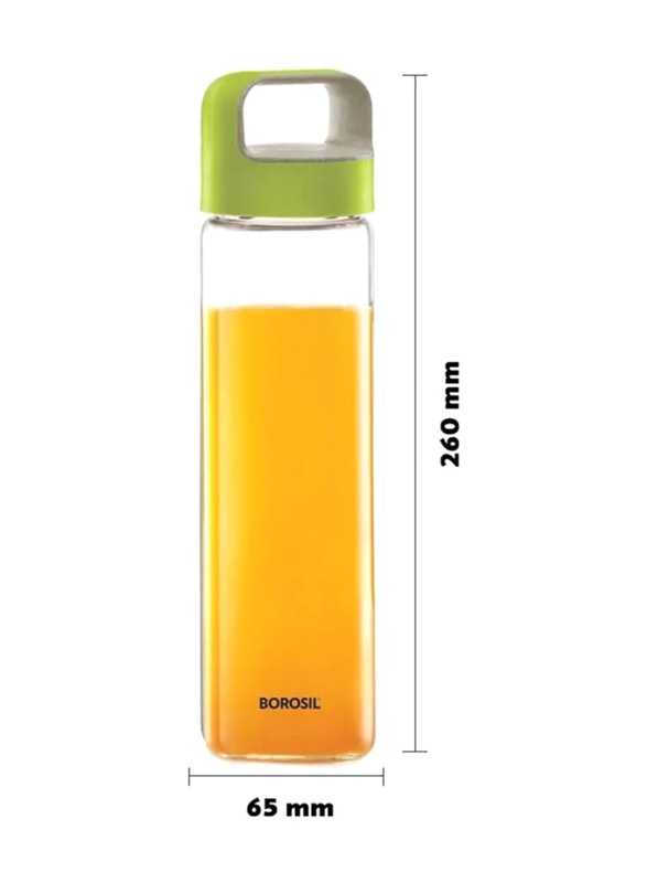 Borosil 550ml Neo Glass Water Bottle, BVUNEGRN550, Green