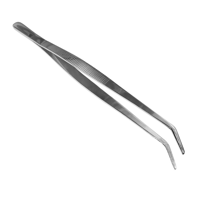 KITCHEN MASTER STAINLESS STEEL GARNISH TWEEZER BENT, 12 , RBS017, BENT PLATING TWEEZERS, BENT DECORATING TONGS, BENT CHEF'S TWEEZERS