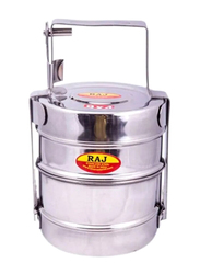 Raj Two Tiered Steel Tiffin Lunch Box, Silver