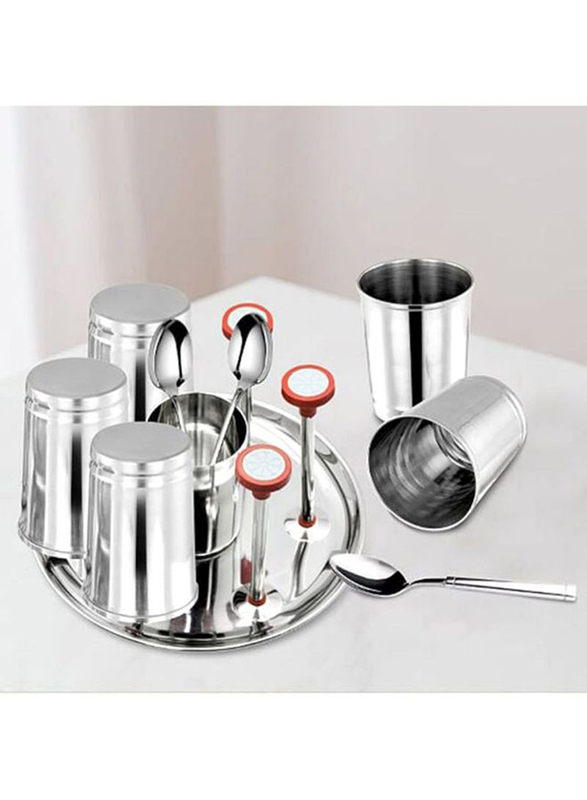 Action Stainless Steel Glass and Spoon Stand, Multicolour