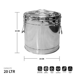 VINOD INSULATED FOOD STORAGE CONTAINERS 20 LTR, SILVER, TUC020, Thermal Serving Bowl, Keeps Food Hot & Cold for Long Hours.