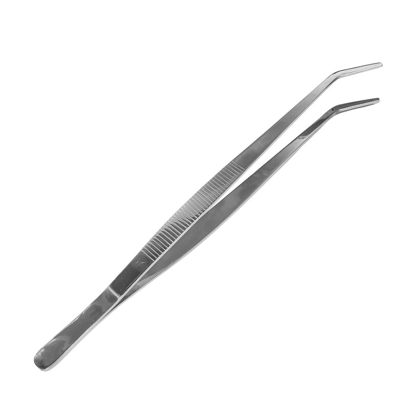 KITCHEN MASTER STAINLESS STEEL GARNISH TWEEZER BENT, 12 , RBS017, BENT PLATING TWEEZERS, BENT DECORATING TONGS, BENT CHEF'S TWEEZERS