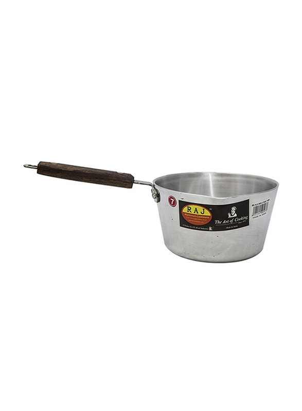 Raj 15cm Aluminium Milk Pan with Wooden Handle, RKMP06, 15x8.5 cm, Silver