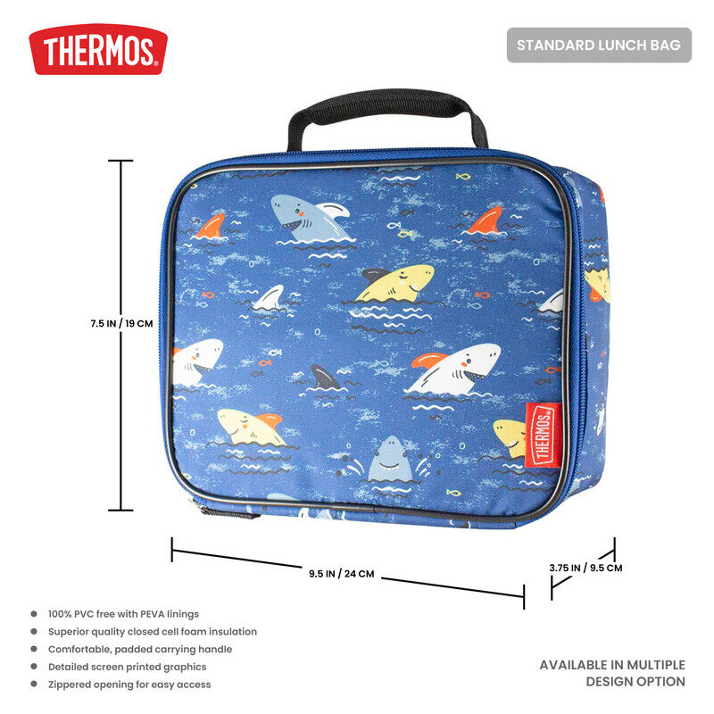 THERMOS STANDARD REUSABLE LUNCH BAG SHARKS, N111991, INSULATED TRAVEL BAG, LUNCH INSULATED TRAVEL BAG, INSULATED INSULATED TRAVEL BAG