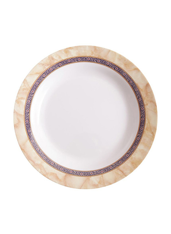 Dinewell 9-inch Hotensia Melamine Soup Plate, DWP5081HO, White/Beige