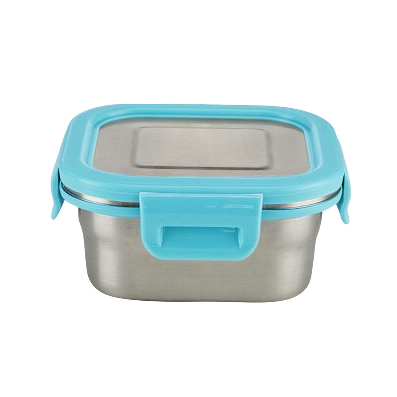 Borosil Stainless Steel Lunch Box, Leak-proof Lunch Box with Blue Lid, Square Lunch Container for School & Office, 400 ml