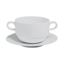 BARALEE SIMPLE PLUS WHITE STACKABLE SOUP CUP HANDLED, 091538A, 350 CC (11 3/4 OZ)