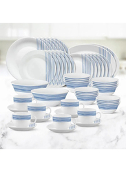 Borosil 50-Piece Larah Plano Spring Fall Opalware Round Dinnerware Set for 6, White/Blue