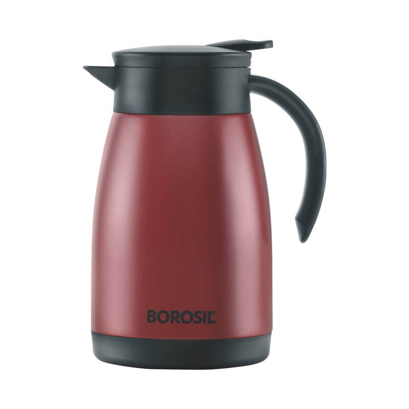 BOROSIL VACUUM INSULATED STAINLESS STEEL TEAPOT FLASK VACUUM INSULATED COFFEE POT RED - 750 ML