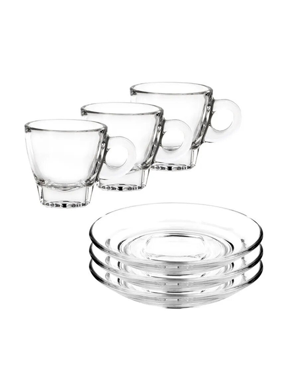 Ocean 6-Piece 70ml Caffe Espresso Cup and Saucer Set, P0244206, Clear