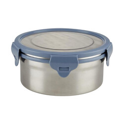 Borosil Stainless Steel Lunch Box, Leak-proof Lunch Box with Grey Lid, Round Lunch Container for School & Office, 900 ml