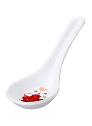 Dinewell 13.5cm Vintage Leaves Melamine Soup Spoon, DWS5111VL, White/Red