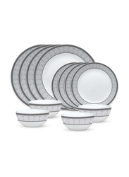 Borosil 12-Piece Larah Plano Opalware Round Dinner Set, 12DSPL01-O, Grey/White