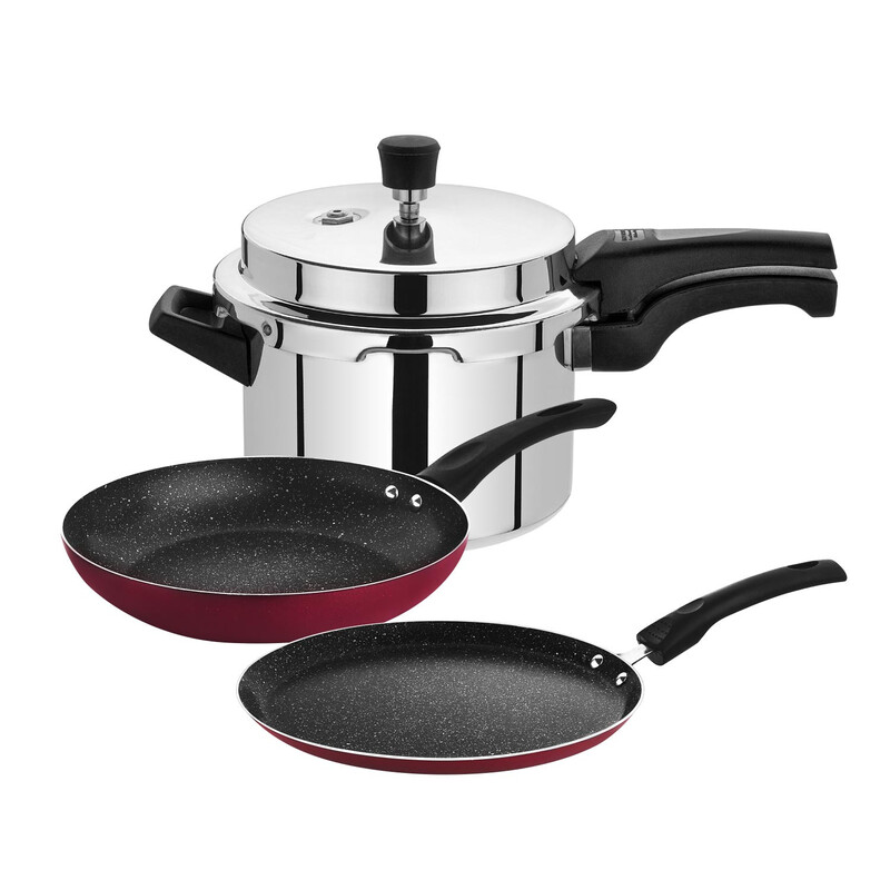 RK 5 LITER ALUMINIUM OUTER LID PRESSURE COOKER WITH FRY PAN & CREPE PAN SET