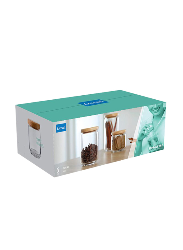 Ocean Pop Jar Set with Wooden Lid, 6 x 500ml, Clear/Brown