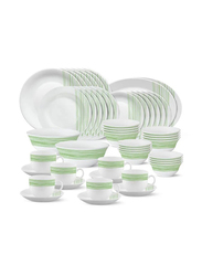 Borosil 50-Piece Larah Plano Spring Fall Opalware Round Dinnerware Set for 6, White/Green