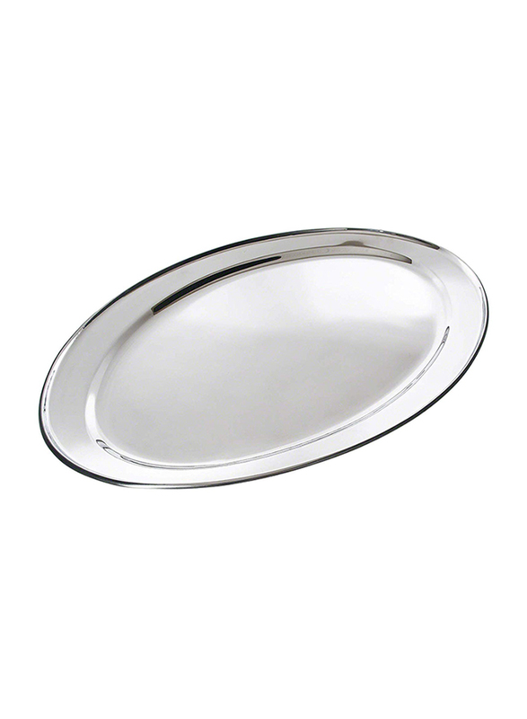 Raj 55cm Steel Oval Serving Tray, OT0055, 38x55 cm, Silver