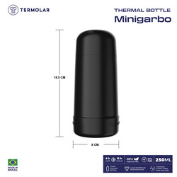 TERMOLAR MINIGARBO GLASS VACUUM BOTTLE, PORTABLE BOTTLE, INDOOR AND OUTDOOR USE , EASY TO CLEAN BLACK 250 ML, TR57844