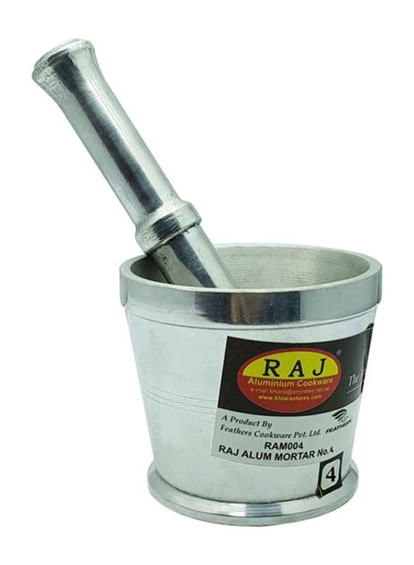Raj Aluminium Mortar and Pestle, Silver