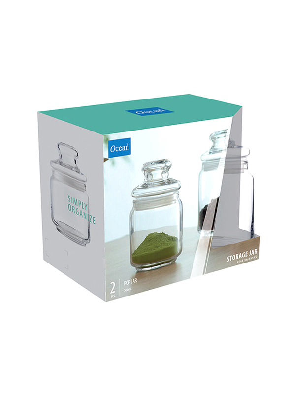 Ocean Glass Pop Jar with Lid Set, 500ml, 2 Piece, Clear