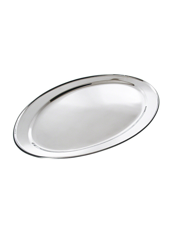 Raj 65cm Steel Oval Serving Tray, OT0065, 45.5x65 cm, Silver