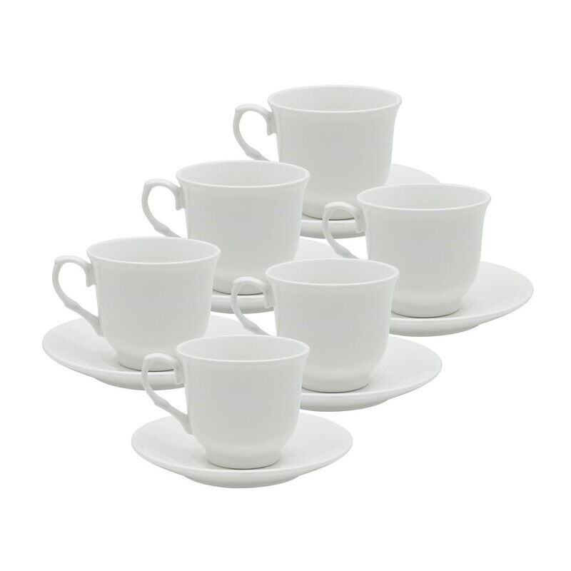 

RK PEARL CERAMIC WHITE CUP AND SAUCER, P00008, 12 PCS SET - STYLE 1, 90ML