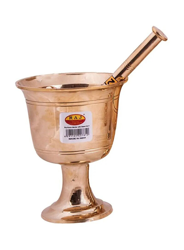

Raj 20cm Brass Mortar with Stand, Gold