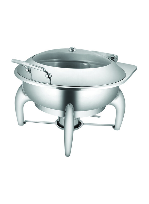 

Raj 6.5 Ltr Stainless Steel Round Hydraulic Chafing Dish (Induction) with Glass Lid, 605CHIC, 48x32x31 cm, Silver