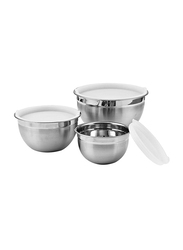 Raj 3-Piece Stainless Steel Mixing Bowl with Plastic Lid Set, VPI014, Silver/White