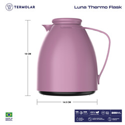 TERMOLAR LUNA GLASS VACCUM FLASK , Heavy Duty and High Quality , Easy to pour and easy to clean Spout , Thermal Insulation , For Everyday Use , For Indoor and Outdoor Use LILAC 500ML, TR57833