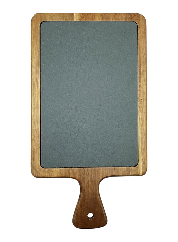 Raj 34cm Rectangle Acacia Wood and Slate Serving Board, SL0019, 34x18x1.5 cm, Grey/Brown