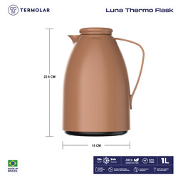 TERMOLAR LUNA GLASS VACCUM FLASK , Heavy Duty and High Quality , Easy to pour and easy to clean Spout , Thermal Insulation , For Everyday Use , For Indoor and Outdoor Use  CARAMEL LATTE 1 LTR, TR57830