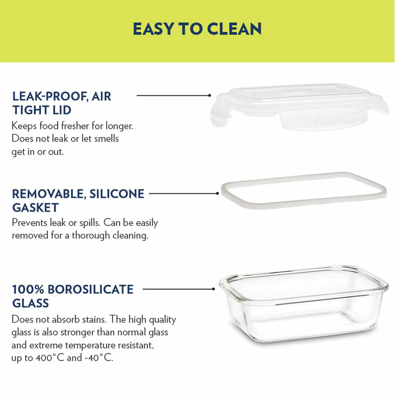 BOROSIL KLIP-N-STORE RECTANGULAR GLASS STORAGE CONTAINER WITH AIR TIGHT LID FOOD STORAGE CONTAINER MICROWAVE SAFE CONTAINER 120 ML