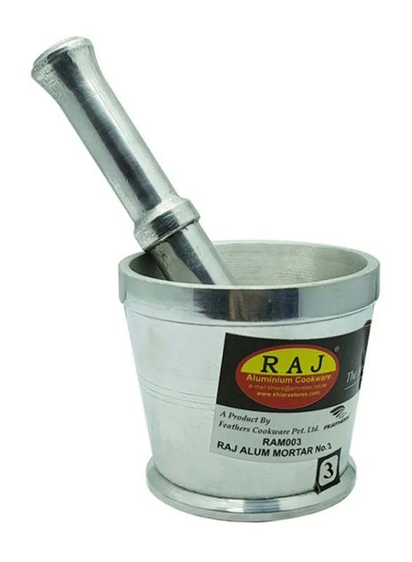 Raj Aluminium Mortar & Pestle Set, Silver