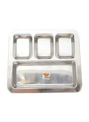 Raj 32.5cm Stainless Steel Square Compartment South Indian Tray, SIT004, Silver