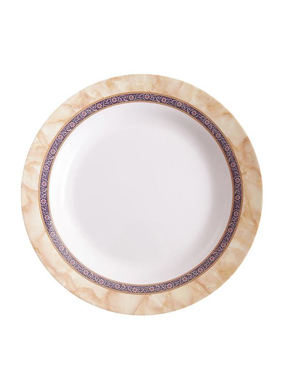 Dinewell 10.5-inch Hotensia Melamine Soup Plate, DWSP001HO, White/Beige