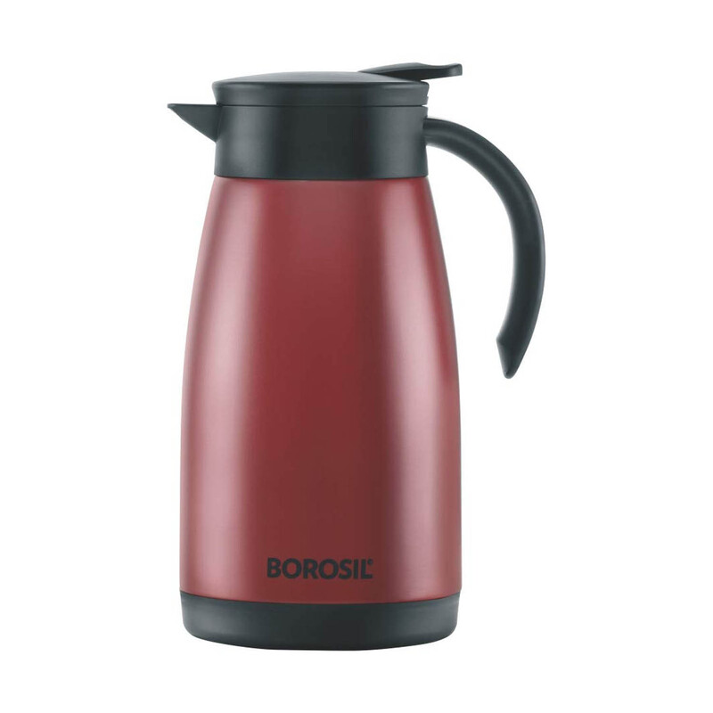 BOROSIL VACUUM INSULATED STAINLESS STEEL TEAPOT FLASK VACUUM INSULATED COFFEE POT RED - 1.5 LTR