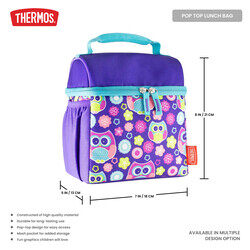 THERMOS STANDARD POP TOP REUSABLE LUNCH BAG  OWLS, N112301, BAGS, REUSABLE LUNCH BAGS, INSULATED BAGS