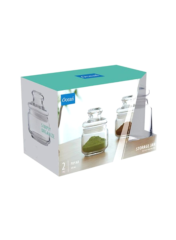 Ocean Glass Pop Jar with Lid Set, 325ml, 2 Piece, Clear